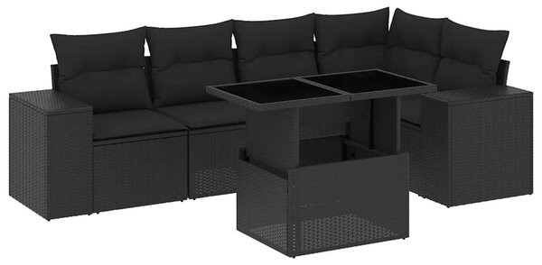 6 részes fekete polyrattan kerti ülőgarnitúra párnákkal