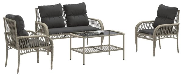 4 részes világosszürke polyrattan kerti ülőgarnitúra párnákkal
