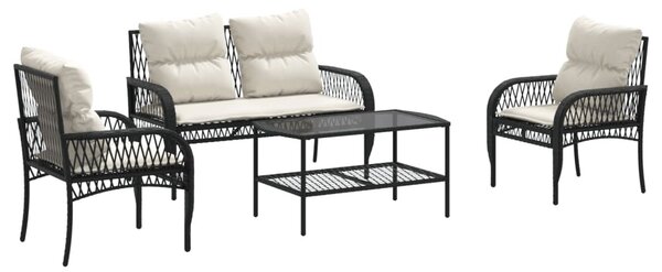 4 részes fekete polyrattan kerti ülőgarnitúra párnákkal
