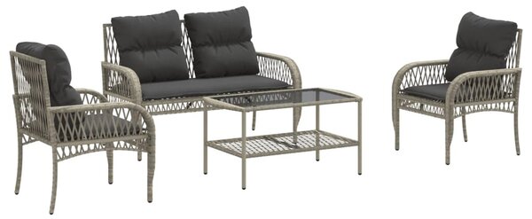 4 részes világosszürke polyrattan kerti ülőgarnitúra párnákkal