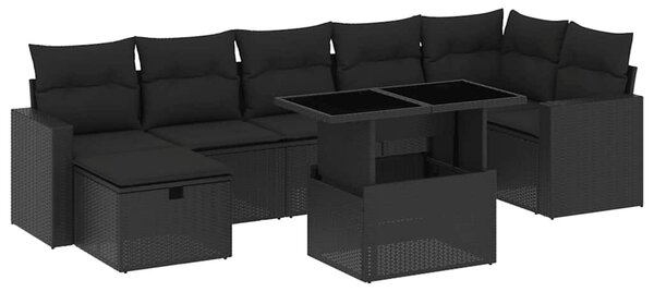 8 részes fekete polyrattan kerti ülőgarnitúra párnákkal