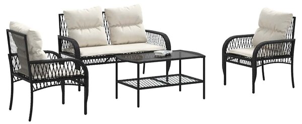 4 részes fekete polyrattan kerti ülőgarnitúra párnákkal