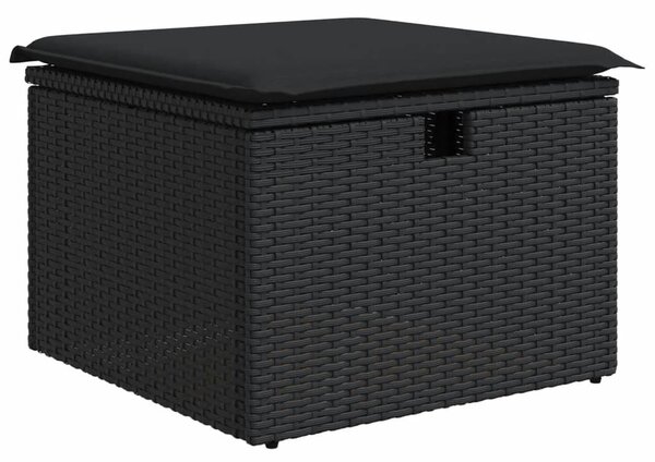 8 részes fekete polyrattan kerti ülőgarnitúra párnákkal
