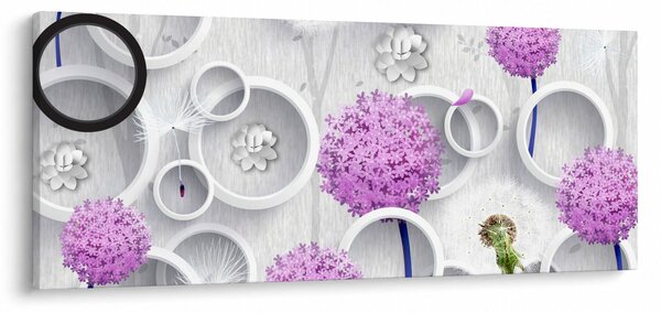 Kép a 3D absztrakció körökkel és virágokkal (120x50 cm)