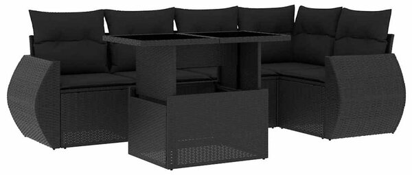 6 részes fekete polyrattan kerti ülőgarnitúra párnákkal