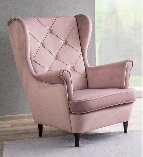 Fotel füles, antik rózsaszín bársony / wenge, LADY VELVET