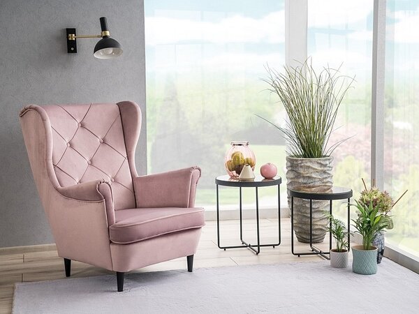 Fotel füles, antik rózsaszín bársony / wenge, LADY VELVET