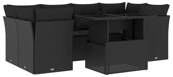 7 részes fekete polyrattan kerti ülőgarnitúra párnával