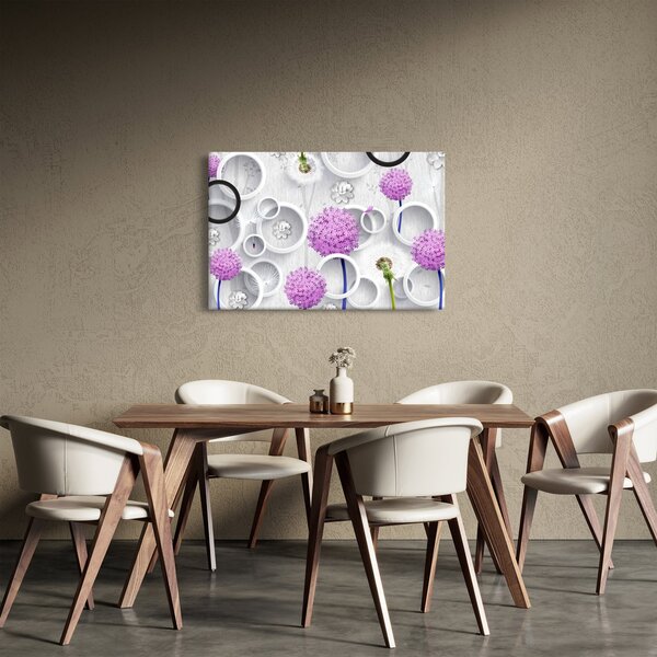 Kép a 3D absztrakció körökkel és virágokkal (90x60 cm)