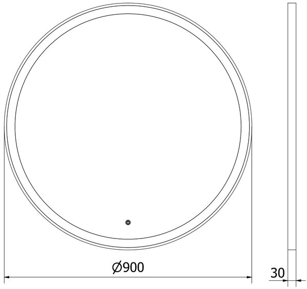 Mexen Esso kivilágított, kör alakú fürdőszobai tükör, 90 cm, LED 6000K, páramentes, fekete keret - 9825-090-090-611-70