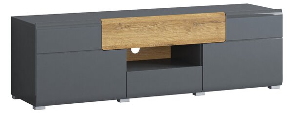 TV-állvány Torsone 101, Laminált forgácslap, 48x159x39cm, Antracit, Fényes antracit, Grandson tölgy