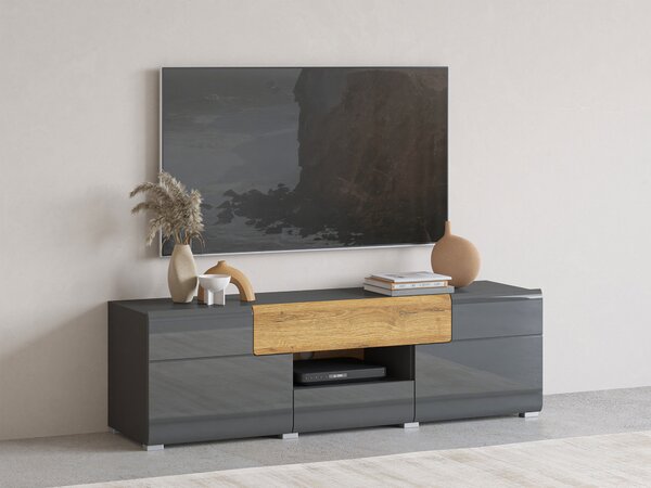 TV-állvány Torsone 101, Laminált forgácslap, 48x159x39cm, Antracit, Fényes antracit, Grandson tölgy