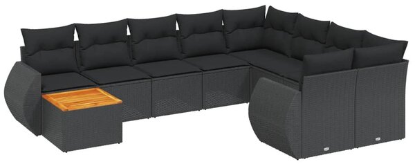 10 részes fekete polyrattan kerti ülőgarnitúra párnákkal