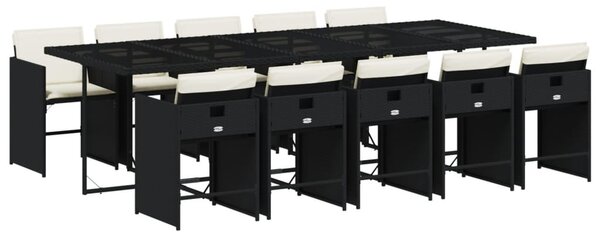 11 részes fekete polyrattan kerti étkezőgarnitúra párnákkal