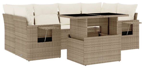 7 részes bézs polyrattan kerti ülőgarnitúra párnákkal