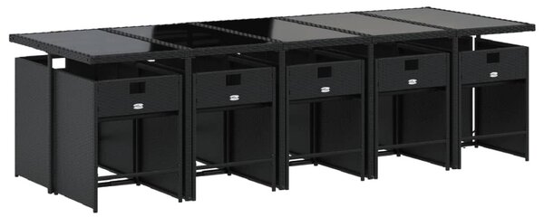 11 részes fekete polyrattan kerti étkezőgarnitúra párnákkal