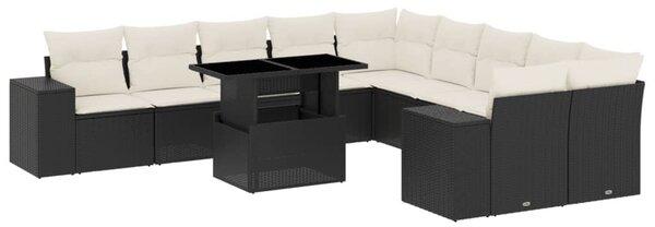 11 részes fekete polyrattan kerti ülőgarnitúra párnákkal