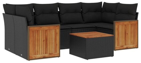 7 részes fekete polyrattan kerti ülőgarnitúra párnával