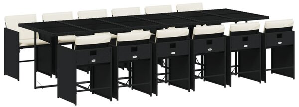 13 részes fekete polyrattan kerti ülőgarnitúra párnákkal