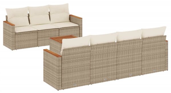 8 részes bézs polyrattan kerti ülőgarnitúra párnával
