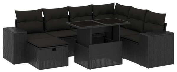 8 részes fekete polyrattan kerti ülőgarnitúra párnákkal