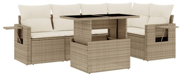 6 részes bézs polyrattan kerti ülőgarnitúra párnával