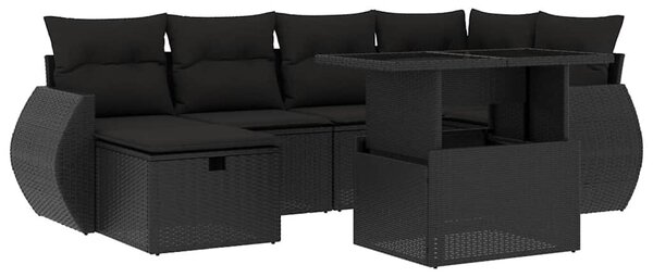 7 részes fekete polyrattan kerti ülőgarnitúra párnával