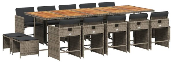 15 részes szürke polyrattan kerti étkezőgarnitúra párnákkal