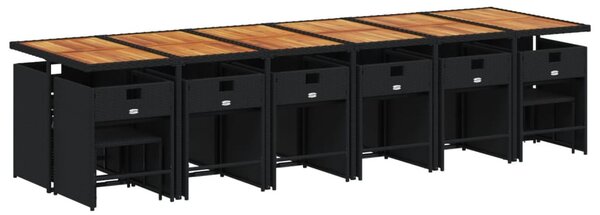 17 részes fekete polyrattan kerti étkezőgarnitúra párnákkal