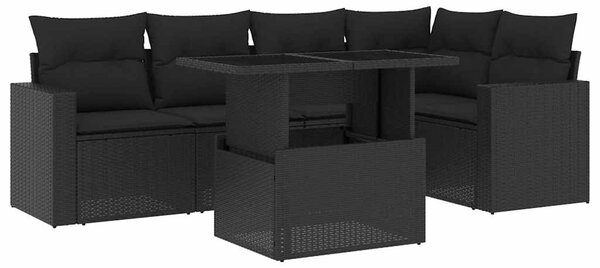 6 részes fekete polyrattan kerti ülőgarnitúra párnákkal