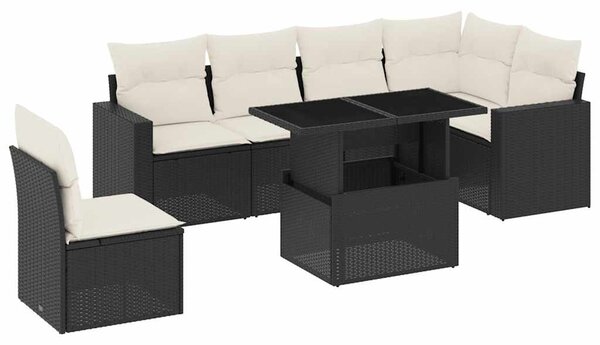 7 részes fekete polyrattan kerti ülőgarnitúra párnával
