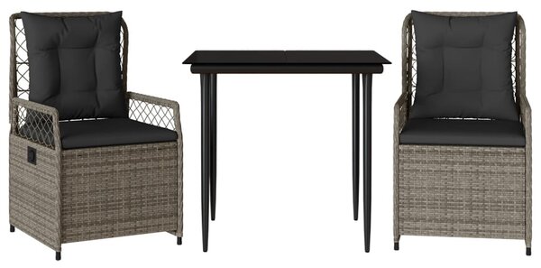 3 részes szürke polyrattan kerti étkezőgarnitúra párnával