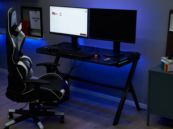Gamer asztal DANVERS 120 cm x 60 cm RGB LED Fekete