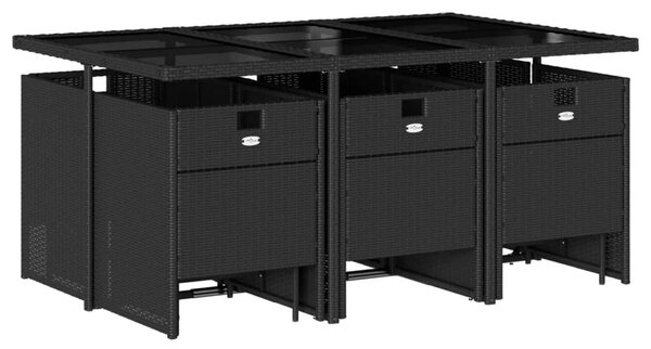11 részes fekete polyrattan kerti étkezőgarnitúra párnákkal