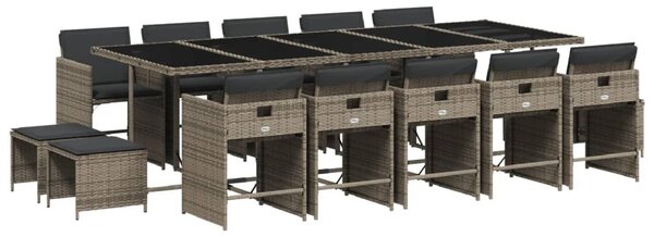 15 részes szürke polyrattan kerti étkezőgarnitúra párnákkal