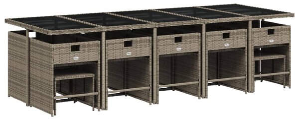 15 részes szürke polyrattan kerti étkezőgarnitúra párnákkal
