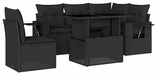 6 részes fekete polyrattan kerti ülőgarnitúra párnákkal