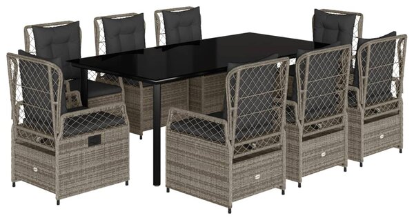 9 részes szürke polyrattan kerti étkezőgarnitúra párnával