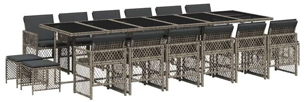 17 részes szürke polyrattan kerti étkezőgarnitúra párnával
