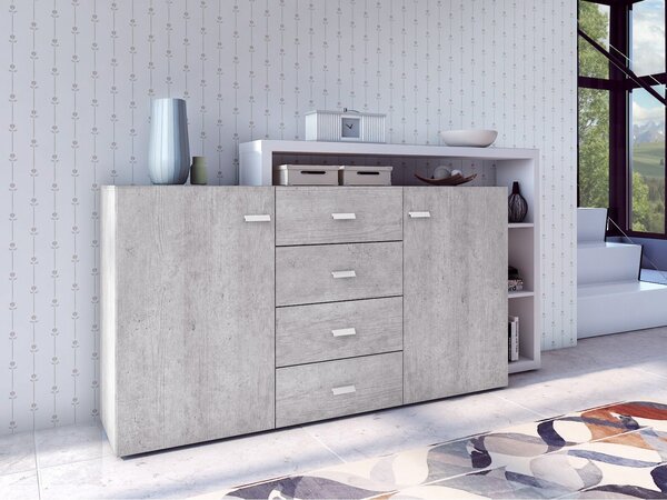 Komód Lutiva 106, Laminált forgácslap, 97x180x37cm, Beton, Fehér