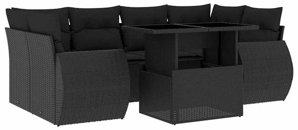 7 részes fekete polyrattan kerti ülőgarnitúra párnával