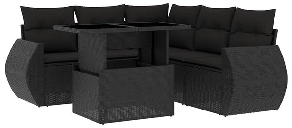 6 részes fekete polyrattan kerti ülőgarnitúra párnákkal