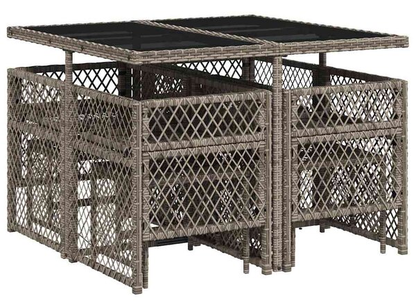 9 részes szürke polyrattan kerti étkezőgarnitúra párnával