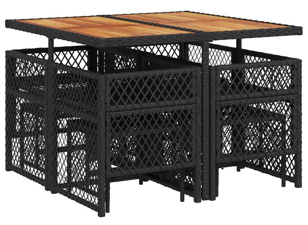 9 részes fekete polyrattan kerti étkezőgarnitúra párnákkal