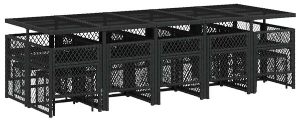 15 részes fekete polyrattan kerti étkezőgarnitúra párnákkal