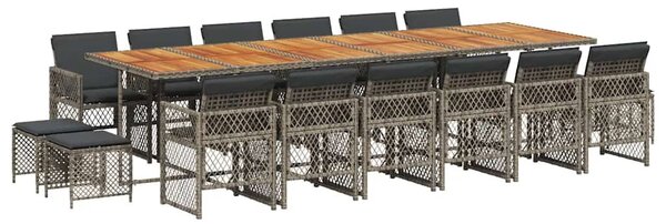 17 részes szürke polyrattan kerti étkezőgarnitúra párnával