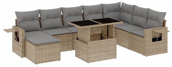 9 részes bézs polyrattan kerti ülőgarnitúra párnákkal