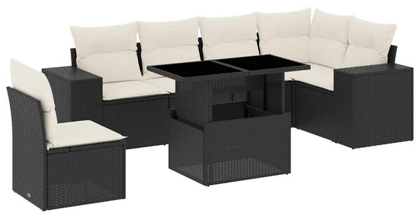 7 részes fekete polyrattan kerti ülőgarnitúra párnával