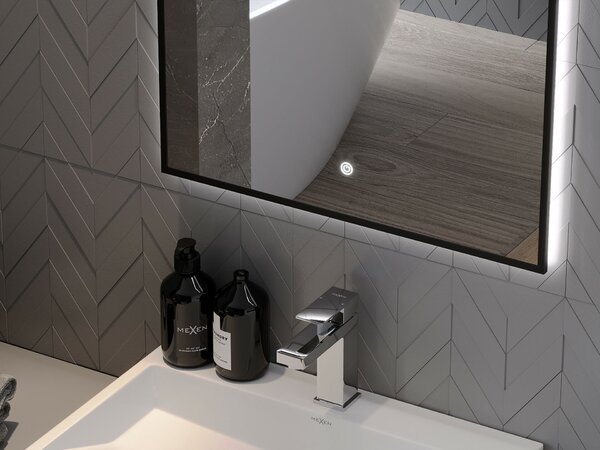 Mexen Erma 80 x 60 cm-es, LED-es 6000K, páramentes, fekete keretes fürdőszobai tükör - 9814-080-060-611-70