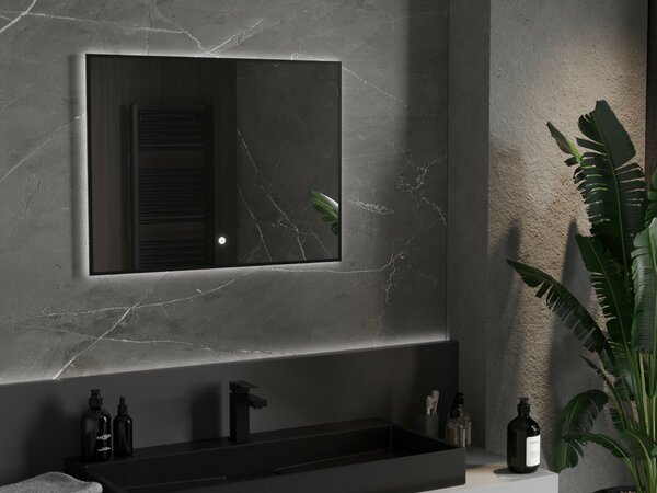 Mexen Erma 80 x 60 cm-es, LED-es 6000K, páramentes, fekete keretes fürdőszobai tükör - 9814-080-060-611-70